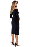 Sensual Neckline Velour Dress with Challenging Leg Slit