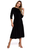 Elegant Velour Dress with Pleated Sleeves and Fishnet Hemline