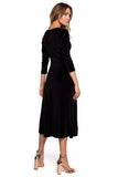 Elegant Velour Dress with Pleated Sleeves and Fishnet Hemline