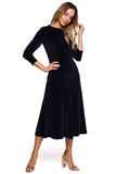 Elegant Velour Dress with Pleated Sleeves and Fishnet Hemline