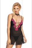 Sensual Black Lace Nightgown with Deep Neckline and Ribbons
