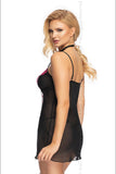 Sensual Black Lace Nightgown with Deep Neckline and Ribbons