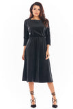 Velour Midi Dress with 3/4 Sleeves and Elastic Waist