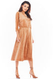 Versatile Midi Velour Dress with 3/4 Sleeves