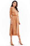 Versatile Midi Velour Dress with 3/4 Sleeves