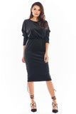 Adjustable Length Velour Dress with Long Sleeves