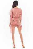 Adjustable Velour Dress with Long Sleeves and Kimono Top