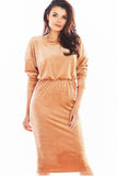 Adjustable Velour Dress with Long Sleeves and Ribbons