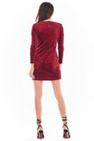 Soft Velour Fitted Dress with Long Sleeves and Front Opening