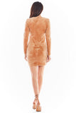 Soft Velour Fitted Dress with Long Sleeves and Front Opening