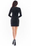 Soft Velour Fitted Dress with Long Sleeves and Front Opening