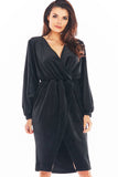 Elegant Velour Dress with Flared Sleeves and Cuffed Hem