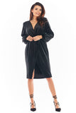 Elegant Velour Dress with Flared Sleeves and Cuffed Hem