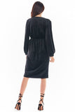 Elegant Velour Dress with Flared Sleeves and Cuffed Hem