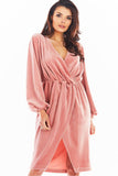 Elegant Velour Dress with Flared Sleeves and Exposed Neckline