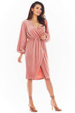 Elegant Velour Dress with Flared Sleeves and Exposed Neckline