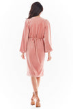 Elegant Velour Dress with Flared Sleeves and Exposed Neckline