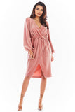 Elegant Velour Dress with Flared Sleeves and Exposed Neckline