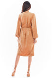 Elegant Velour Dress with Flared Sleeves and Exposed Neckline
