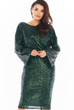Sequined V-Neck Dress with Elegant Chain and Flared Sleeves