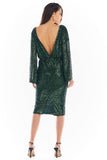 Sequined V-Neck Dress with Elegant Chain and Flared Sleeves