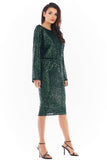 Sequined V-Neck Dress with Elegant Chain and Flared Sleeves