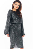 Elegant Sequined Dress with V Back and Flared Sleeves
