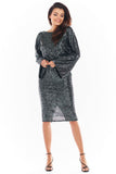 Elegant Sequined Dress with V Back and Flared Sleeves