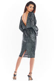 Elegant Sequined Dress with V Back and Flared Sleeves