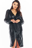 Elegant Sequined Dress with Flowy Sleeves and Waistband