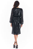 Elegant Sequined Dress with Flowy Sleeves and Waistband