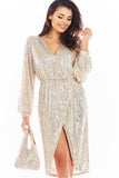 Feminine Sequined Dress with Flowing Sleeves & Elastic Waist