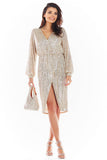 Feminine Sequined Dress with Flowing Sleeves & Elastic Waist