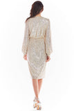 Feminine Sequined Dress with Flowing Sleeves & Elastic Waist