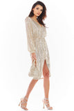 Feminine Sequined Dress with Flowing Sleeves & Elastic Waist