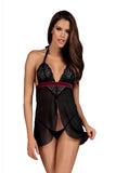 Charming Black & Burgundy Rossita Babydoll with Thong