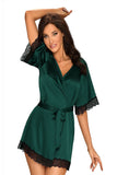 Emerald Silk Touch Negligee with Black Lace Trim and Ribbon