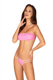 Chic Pink Latex Bandeau Bra and Cut-Out Panties Set