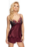 Plum Satin Nightwear Set with Embroidered Tulle Details