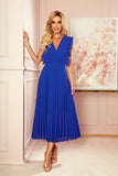 Cornflower Blue Pleated Chiffon Dress with Ruffles