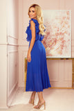 Cornflower Blue Pleated Chiffon Dress with Ruffles