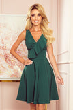 Green Flared Dress with Frill Neckline