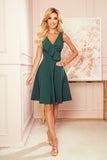 Green Flared Dress with Frill Neckline