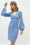 Feminine Waist-Defining Dress with Puffed Sleeves