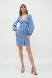 Feminine Waist-Defining Dress with Puffed Sleeves