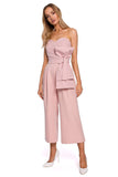 Bold Corset Suit with Draped Bow and Wide Legs