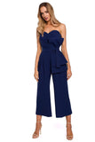 Striking Corset Suit with Draped Bow and Wide Legs