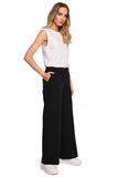 Elegant Wide-Leg Trousers with Pleats and Elastic Waistband