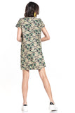 Dark Moro Pattern Mini Dress with Boat Neckline and Short Sleeves