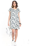 Light Moro Patterned Mini Dress with Boat Neckline